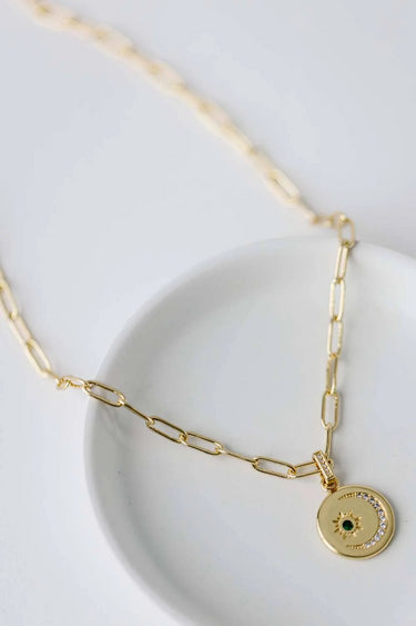 Luna Paperclip Necklace with Moon Pendant